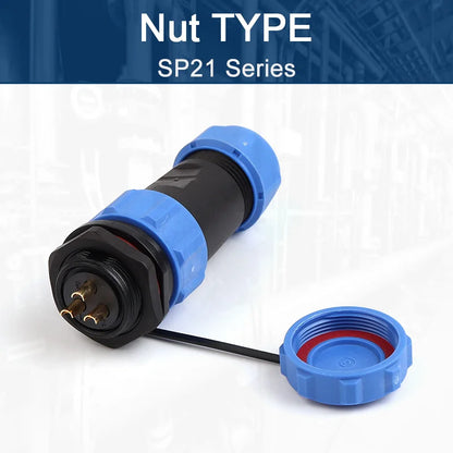 SP21 Nut Flange Docking Waterproof Aviation Connectors 2/3/4/5/7/9/12 Pins Panel Mount Cable Wire IP68 Male Female Plug Socket