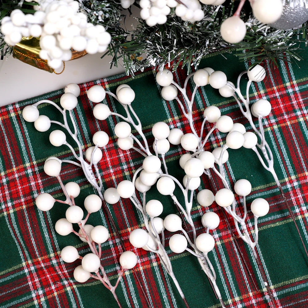 40/4PCS Artificial White Berries Stems Christmas Berry Branches Fake Fruit Flowers DIY Wedding Party New Year Home Decorations