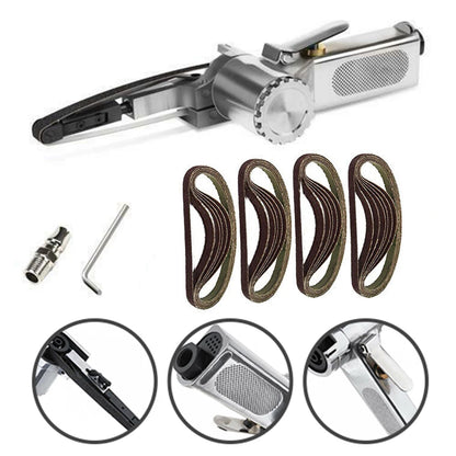 Air Belt Sander Air Angle Grinding Machine Sanding Belt 330x10mm 1/4in Inlet 3/8in Hose Air Compressor Sanding Tool Set 16000rpm