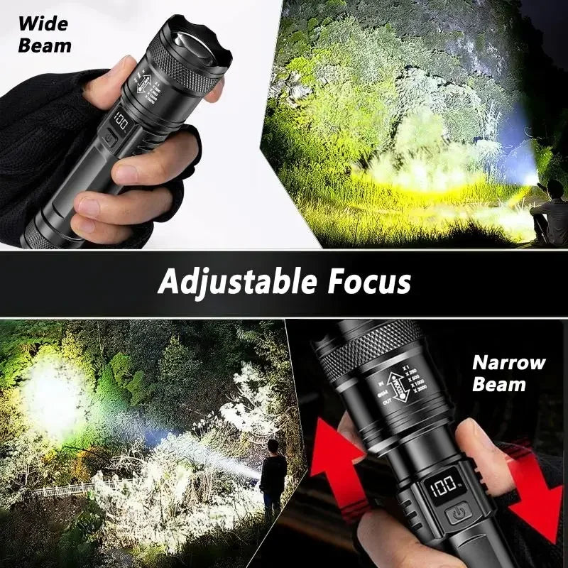 Super Bright LED Flashlight Type-C Rechargeable Long Range Tactical Torch Outdoor Waterproof Emergency Camping Fishing Lantern
