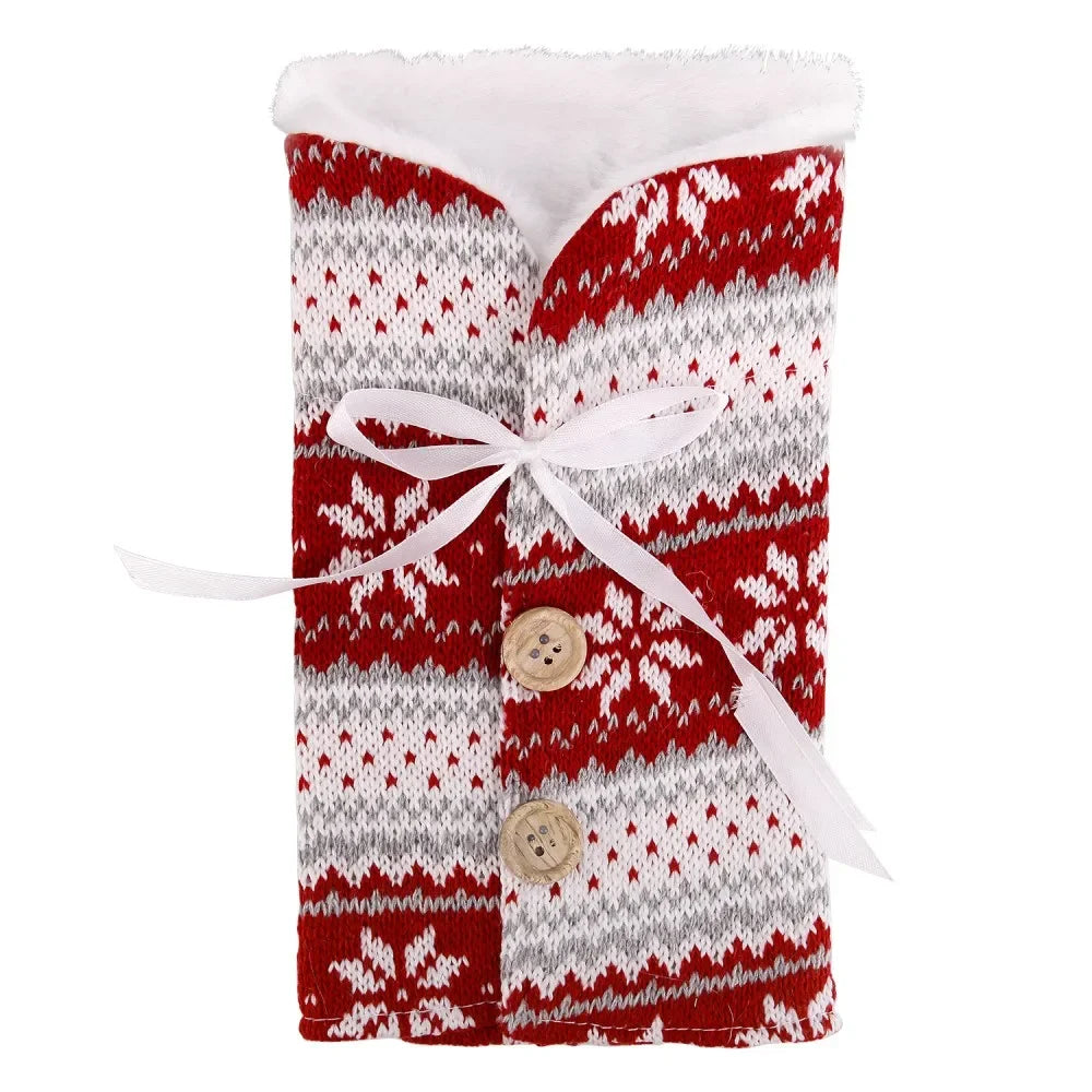 Creative Christmas Wine Bottle Cover Set Velvet Santa & Snowman Decor