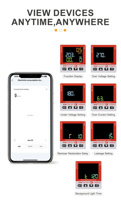 2P WiFi Smart Circuit Breaker DGC-63T, Remote Control 1-63A Adjustable Switch, Timer, Voltage, Current, Temperature, Leakage Protection