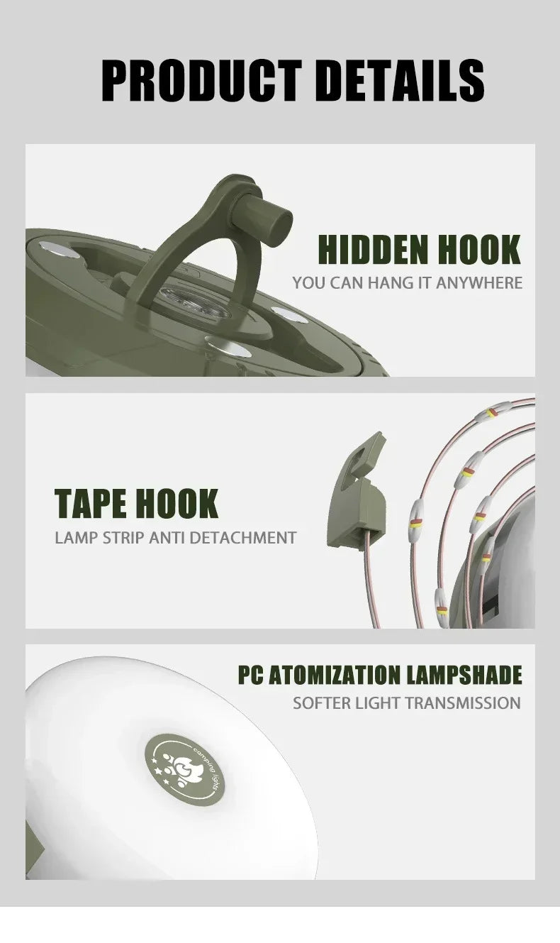 Camping String Lights Rechargeable LED Flashlight Hook lamp 4 in 1 Design 10m RGB Atmosphere Light Outdoor Waterproof Tent Light