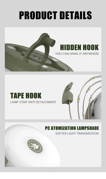 Camping String Lights Rechargeable LED Flashlight Hook lamp 4 in 1 Design 10m RGB Atmosphere Light Outdoor Waterproof Tent Light