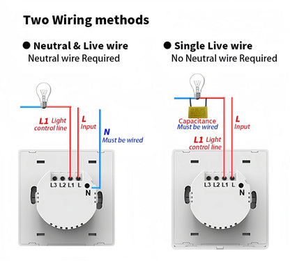 Tuya ZigBee Smart Light Switch No Neutral Wire 1/2/3 Gang Wall Touch Switch Works with Alexa Google Home