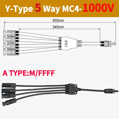 DC PV Y Branch Photovoltaic Solar Connector 1000V 30A Male Female 3-Way 4-Way 5-Way Plug 1 to 2/3/4 Adapter