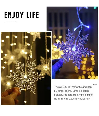 Xmas Valentine's Day Snowflake String Lights LED 8 Modes Home Garden Indoor Outdoor Party Decor Garland for Bedroom New Year