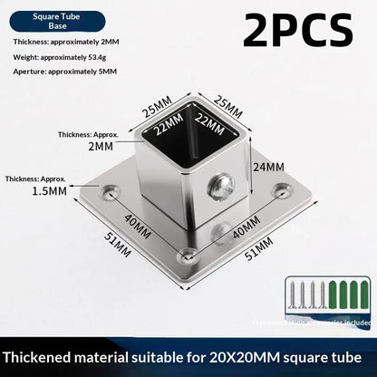 Flange Base Stainless Steel Square Tube Connector 25/30/35mm Corner Joint