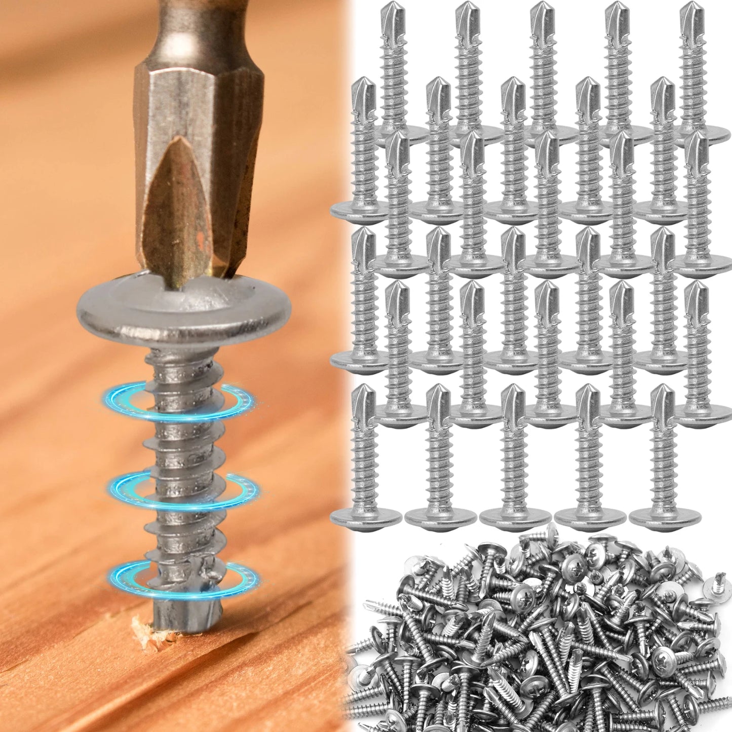 200x Stainless Steel Self-tapping Screws Round Washer Flat Head Cross Phillips Self Drilling Screw Fastener for Wood Sheet Metal