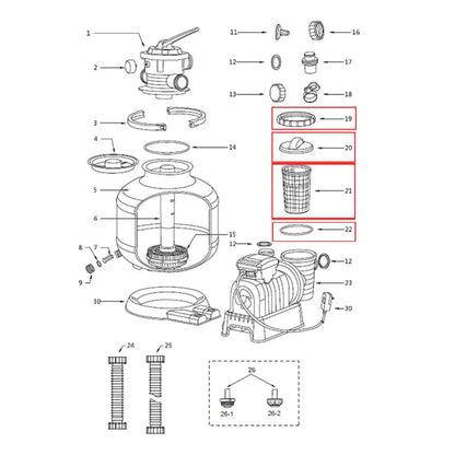 Sand Filter Pump Replacement Kit For Models 58486 58497 58499 With P07018 Nut P07019 Lid P6562ASS16 Basket P6563 Gasket