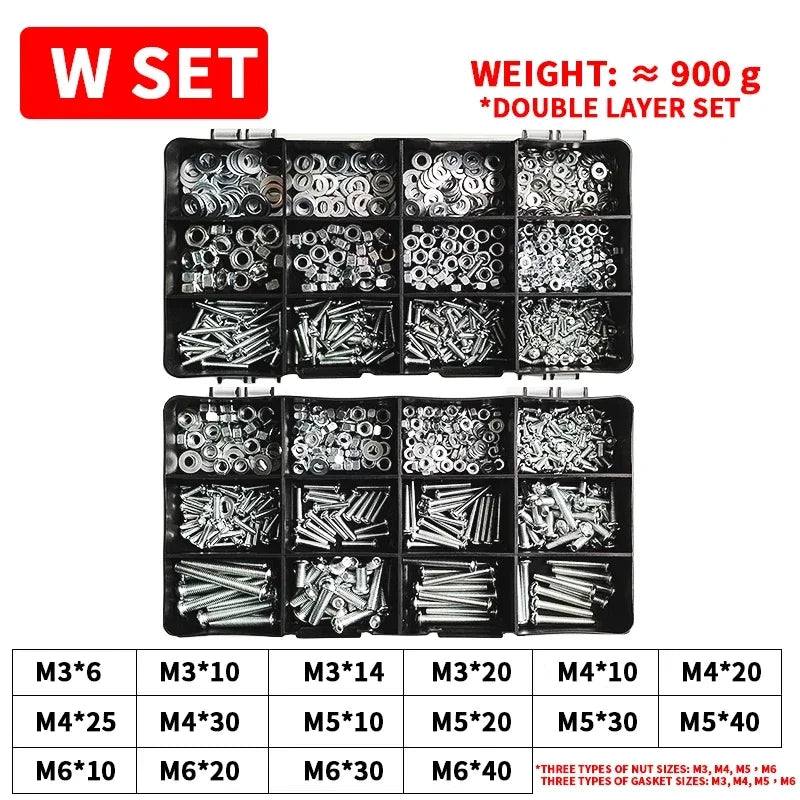 M3-M6 Phillips Pan Head Self-Tapping Screw Assortment Kit with Nuts and Washers Stainless Steel Fastener Set for DIY Machinery