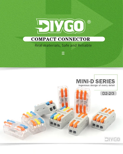 Quick Electrical Lever Wire Connectors, 2 Port Cable Spring Splice, Universal Compact Clamp Mini Wiring Terminal Connector