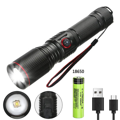 LED High Power Strong Light Long-range Tactical Flashlight Type-C Charging Waterproof Outdoor Emergency Lighting Spotlight