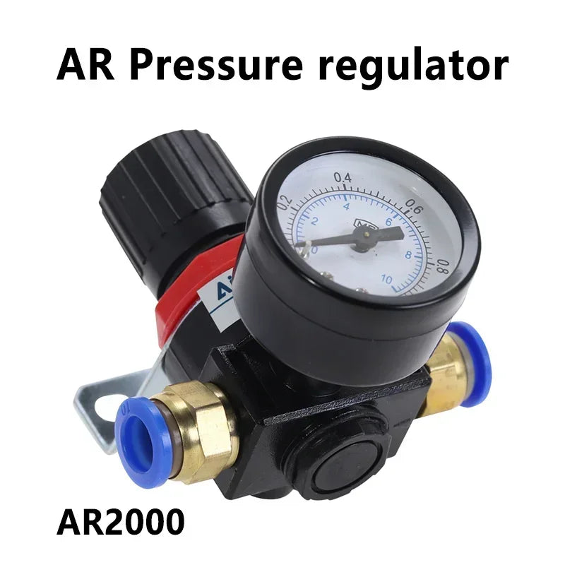 AR2000 Pneumatic Air Compressor Pressure Regulator Reduction Valve 1/4'' Thread BSP with 2MM 4MM 6MM 8MM 10MM Fittings