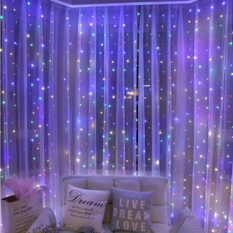Xmas Holiday LED String Lights Remote Controlled 8 Modes Fairy Curtain USB Powered for Bedroom Living Room Decor 3x1M / 3x2M / 3x3M