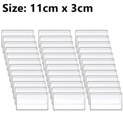 4-60PCS Clear Self-Adhesive Label Bag Identification Cards Holder Shelf Tag Pocket Label Holder Classification Warehouse Storage
