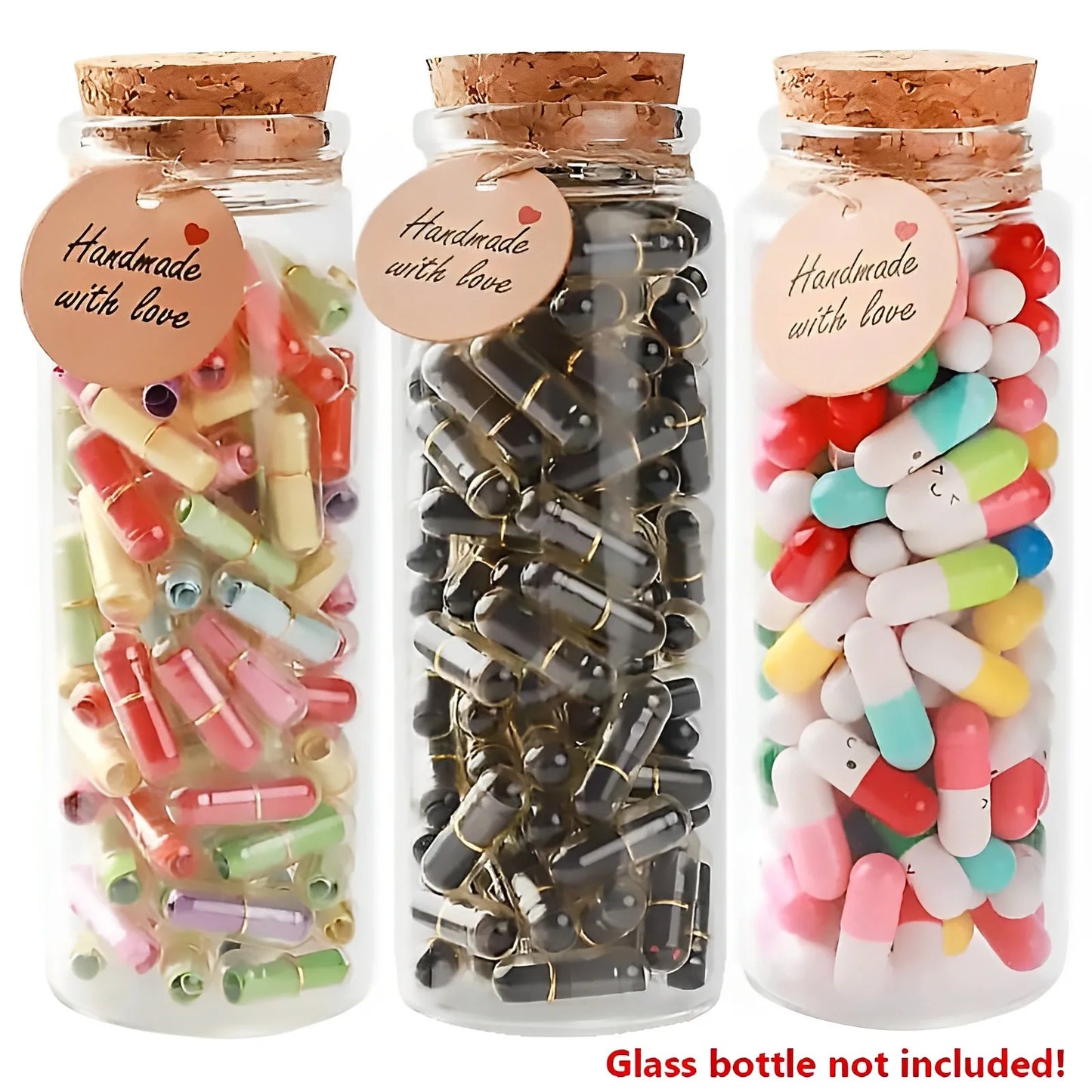 Message Capsules Love Pill with Roll Paper Blank Notes Wish Bottle Capsule Emoticon Smile Pills Wedding Party Valentine's Gift