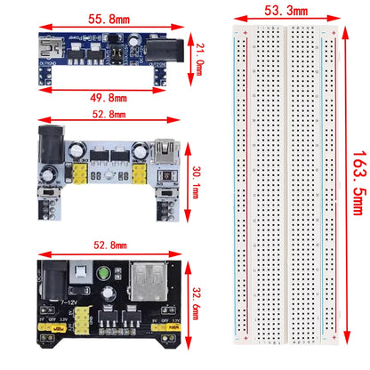 MB102 830-Point Breadboard Kit — Power Module 3.3V/5V + Jumper Wires, Arduino Prototyping