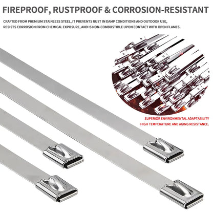 304 Stainless Steel Zip Ties Heavy-Duty Self-Locking Metal Cable Ties 4.6mm Anti-Rust Heat Resistant for Marine Outdoor
