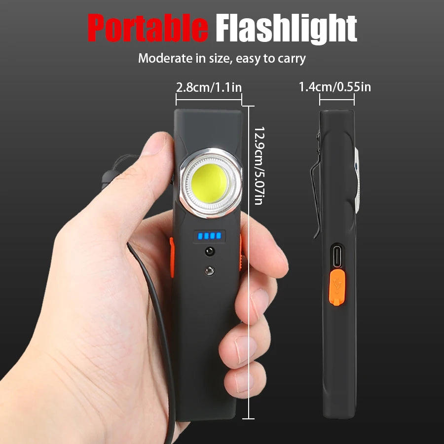 EDC LED Flashlight with Pen Clip Magnetic Rechargeable Work Light