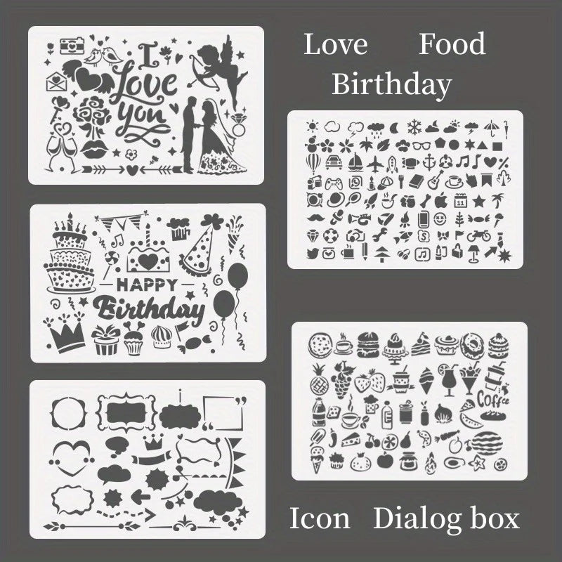 A4 5pcs/set  DIY Painting Template Wall Stencil Airbrush Scrapbook Coloring Embossing Album Diary Christmas Drawing Copy Templat