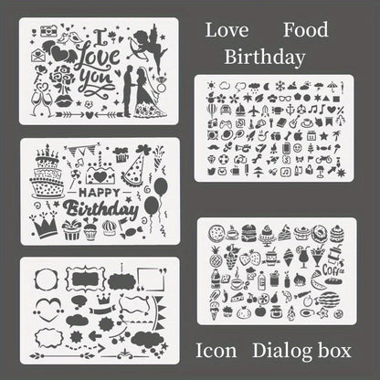 A4 5pcs/set  DIY Painting Template Wall Stencil Airbrush Scrapbook Coloring Embossing Album Diary Christmas Drawing Copy Templat