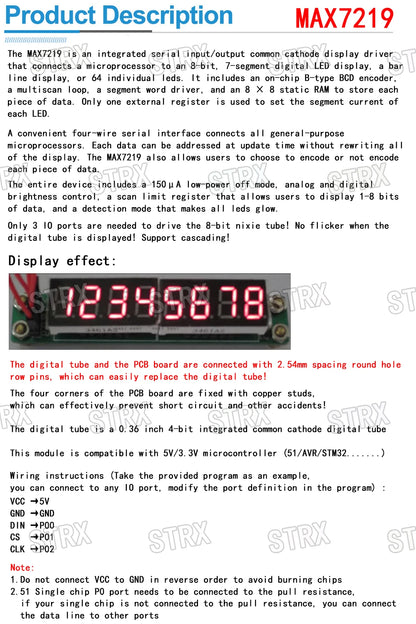 TM1637 4-Digit & MAX7219 8-Digit 7-Segment LED Display Module 0.36 Inch Clock Red Anode Tube