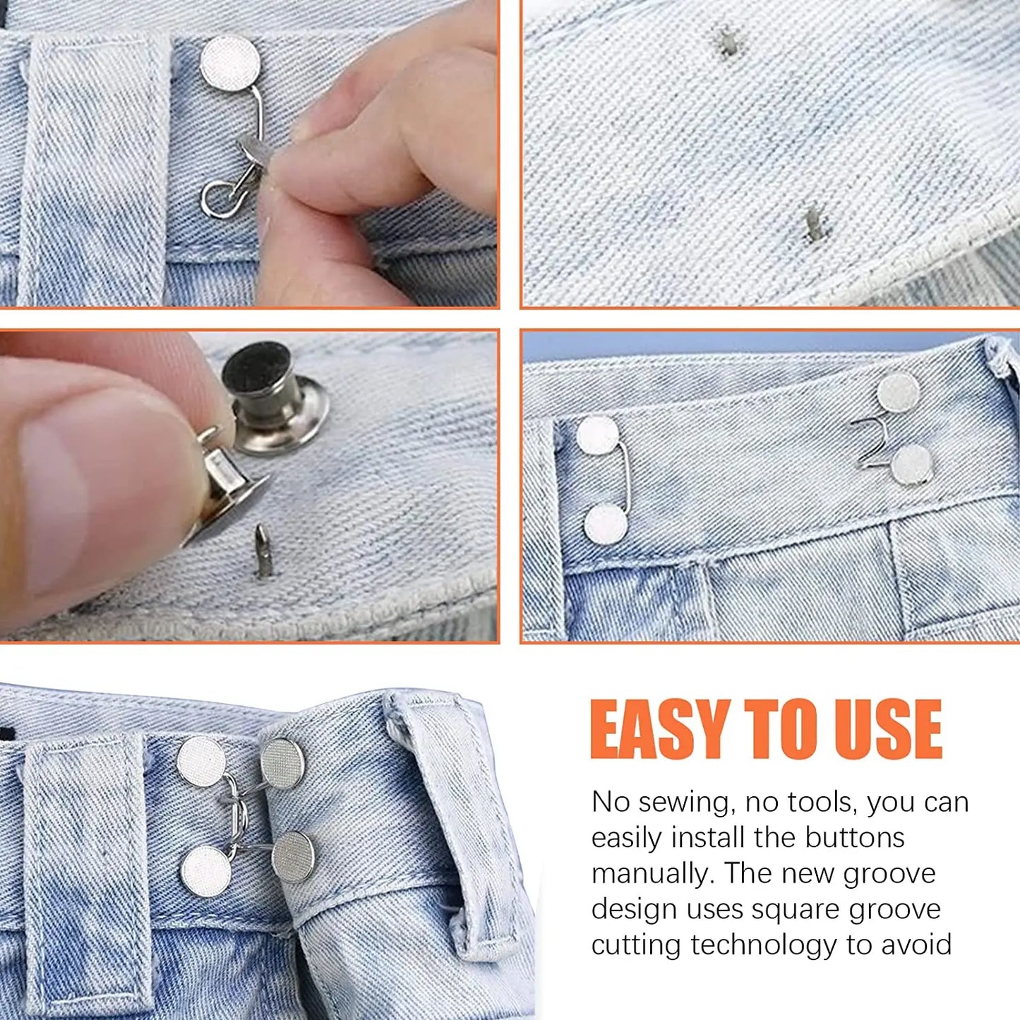 Adjustable Waist Extender Button Set for Jeans No-Sew Buckle 5/1Set