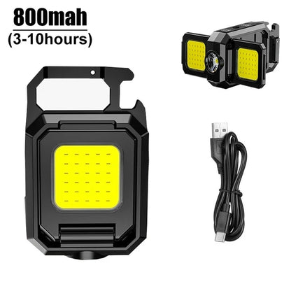 Mini LED Flashlight 1000LM USB Rechargeable COB Keychain Work Light