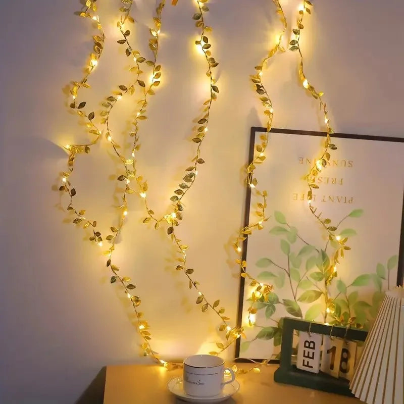 Battery Operated LED Golden Leaf String Lights 2 5 10M Indoor Christmas Party Home Decorative Lighting For Festivals