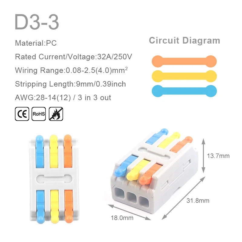 1 In Multiple Out Fast Electrical Wire Connector Universal Compact Cable Splicing Terminal Block Push-in Lever Connector