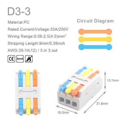 1 In Multiple Out Fast Electrical Wire Connector Universal Compact Cable Splicing Terminal Block Push-in Lever Connector