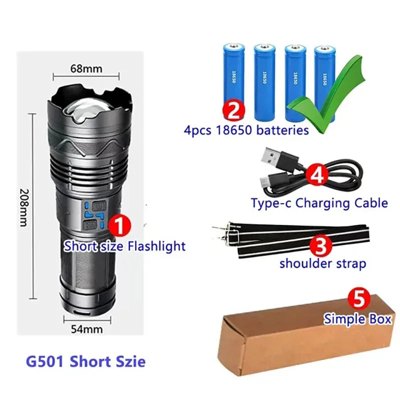 Ultra Bright 1000000LM Tactical Zoom Flashlight Rechargeable Torch