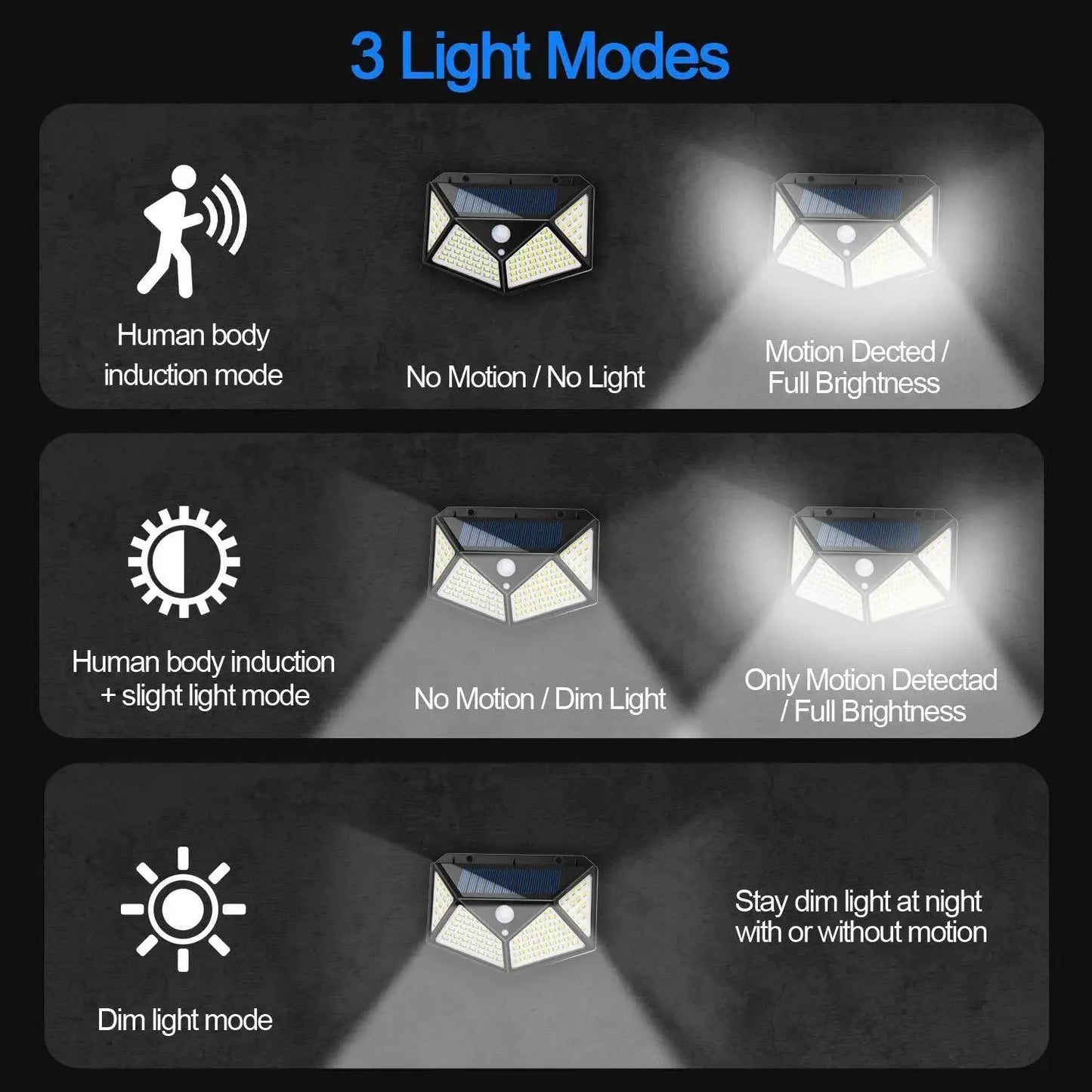 6 PCS 100 LED Solar Sensor Wall Light Outdoor Sunlight Security Street Lamp 270° Lighting Waterproof Torch Garden Night Lantern