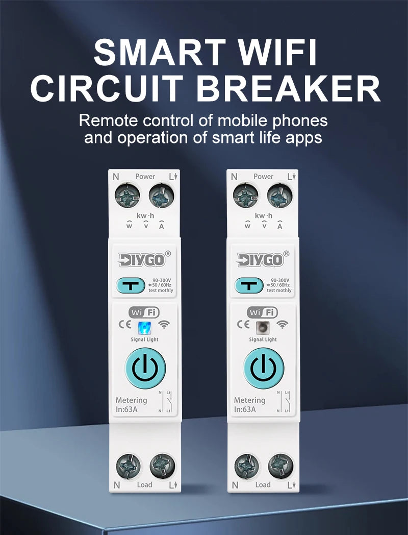 DGB-63TD Tuya WiFi Smart Switch, Current Voltage Leakage Protection Metering Circuit Breaker, Remote Control Wireless Timer Relay