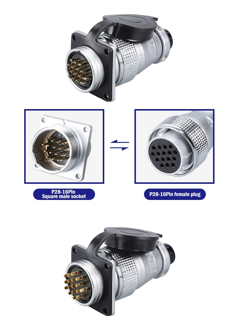 P28 Aviation Connector Square Flange Socket Male Female Circular Butt Joint 2/3/4/5/7/10/12/14/16/19/20/24 Pin P28K2Q PLS28