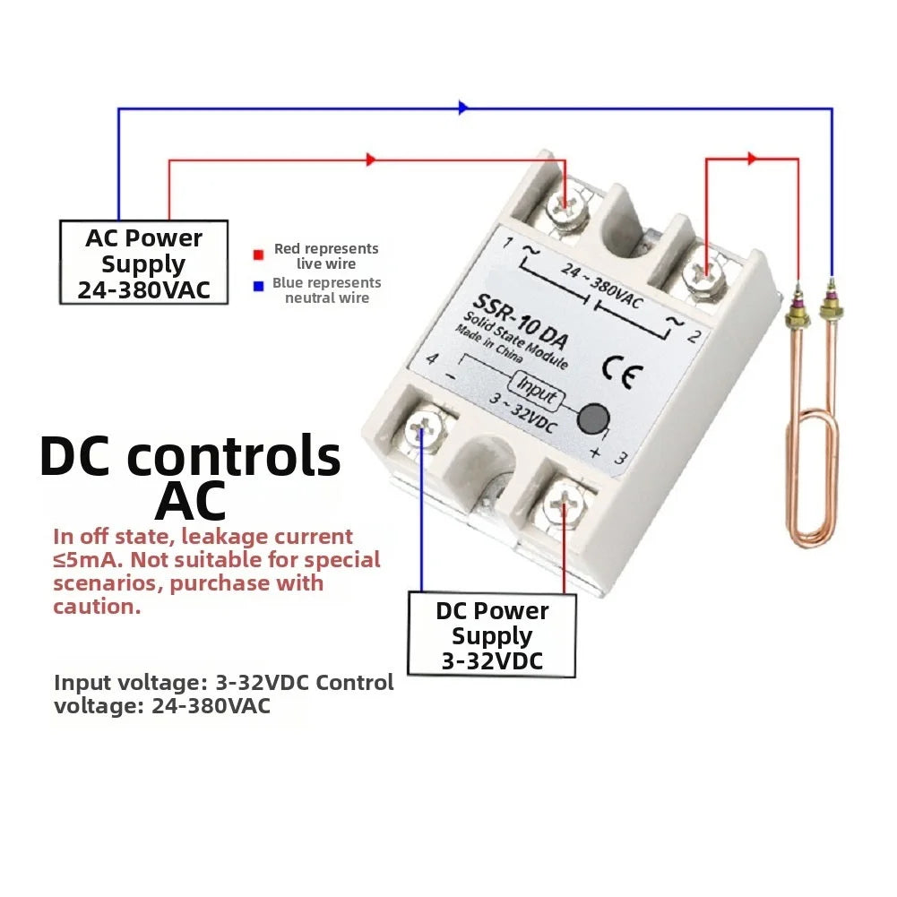 Single Phase Solid State Relay SSR-10DA DC Controlled AC Single-phase Solid State Relay 10A DC-AC Relay 3-32V DC To 24-380V AC