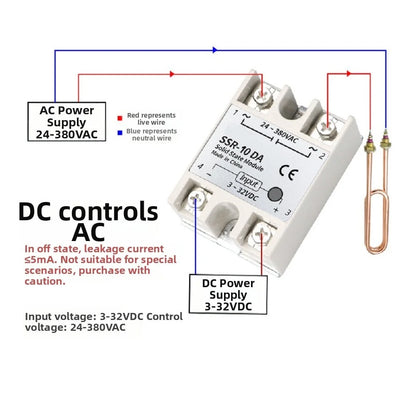 Single Phase Solid State Relay SSR-10DA DC Controlled AC Single-phase Solid State Relay 10A DC-AC Relay 3-32V DC To 24-380V AC