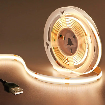 DC 5V USB COB Strip 320Leds/M White/Blue/Pink/Yellow/Pink/Red Flexible Ribbon Rope Night Lamp TV Backlight LED Strip