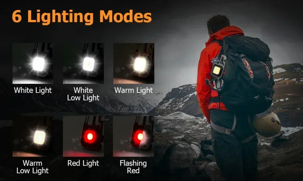 Mini Multifunctional Keychain LED Flashlight USB Rechargeable Portable Flashlight Outdoor Camping Torch Emergency Lantern 500Mah