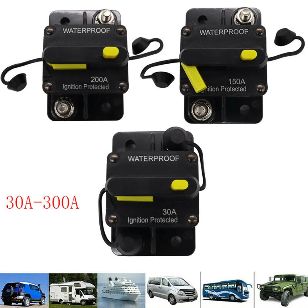 Car Circuit Breaker Fuse Reset 30–300A 12V–48V DC, Waterproof Auto and Boat Electrical Switch