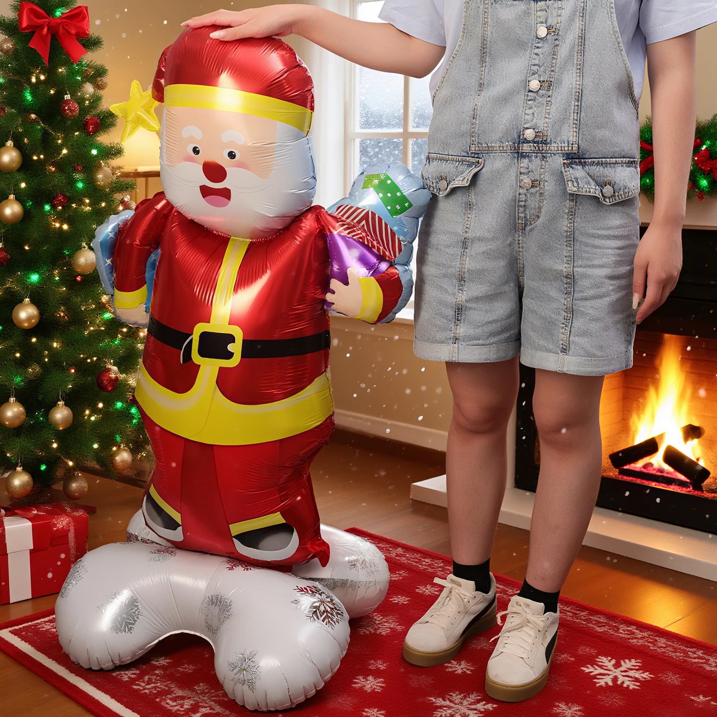 Christmas Foil Balloon, Giant Santa Claus and Gingerbread Man Decor, Aluminum Foil Balloon for Xmas Party, Air Globos Supplies