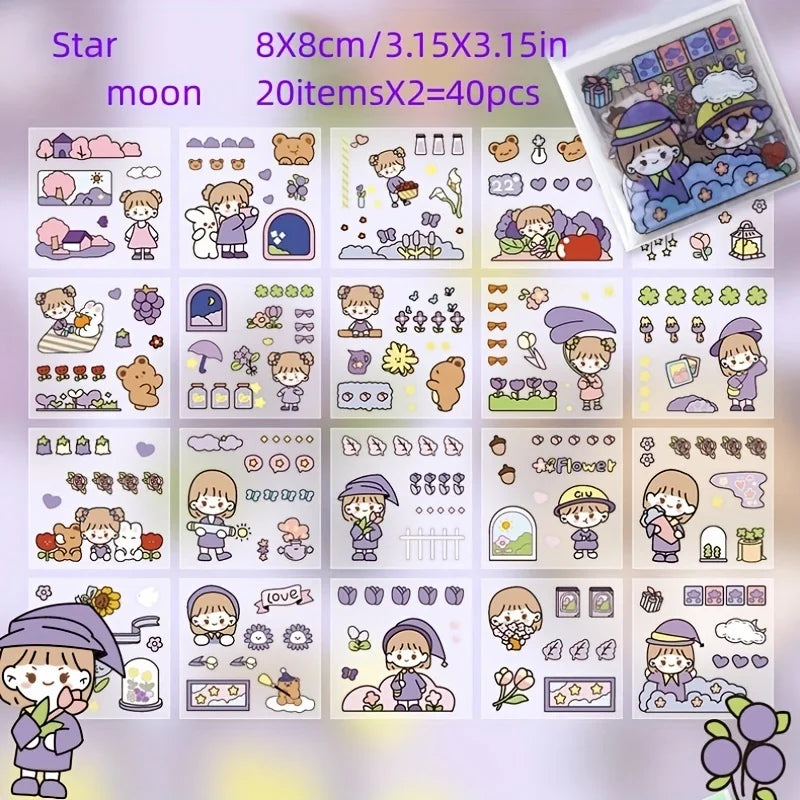 40/80pcs PET Stickers Season Series PET Decorative Stickers DIY Diary Girls Scrapbooking Material Decor Album Stationery Sticker