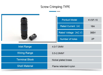 IP68 Waterproof Cable Connector Quick Connection KVSF-15, 2 in 2 out 2/3/4/5 Pin Electrical Terminal Adapter