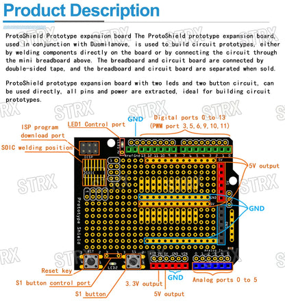 UNO Proto Shield Expansion Board with SYB-170 Mini Breadboard for Arduino R3