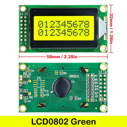 LCD0802 8x2 Character LCD Display Module 3.3V 5V Blue Green Screen LCM for Arduino and DIY Projects
