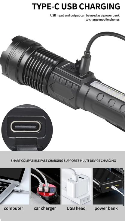 High Power Rechargeable LED Flashlight Tactical Zoom Torch