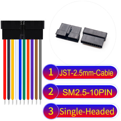 JST SM2.54 10Pin Female Single-Headed cable, 2.54mm pitch, UL1007-certified, designed for LED lighting, power modules, and industrial applications.