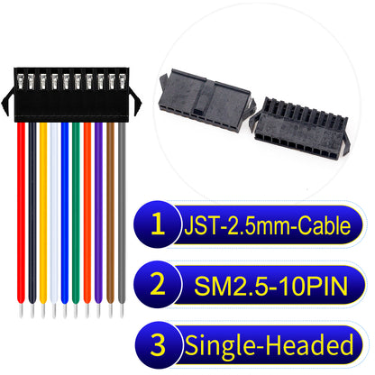 JST SM2.54 10Pin Single-Headed cable, 2.54mm pitch, UL1007-certified, designed for LED lighting, power modules, and industrial applications.