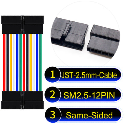 JST SM2.54 12Pin Female Same-Side-Head cable, 2.54mm pitch, UL1007-certified, designed for LED lighting, power modules, and industrial applications.